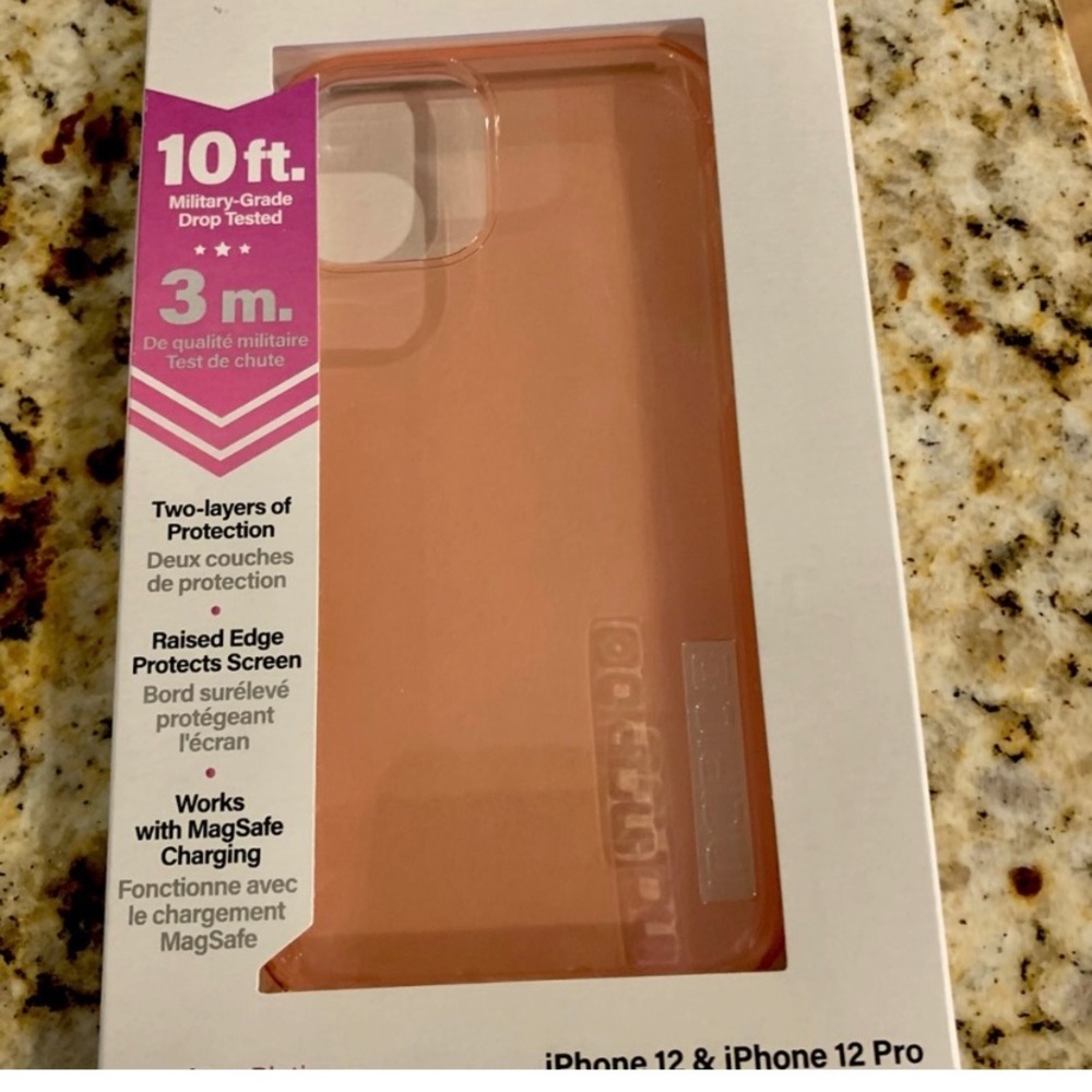 NWT Incipio DualPro Platinum iPhone 12/
Metallic Translucent CASE pink-peachy